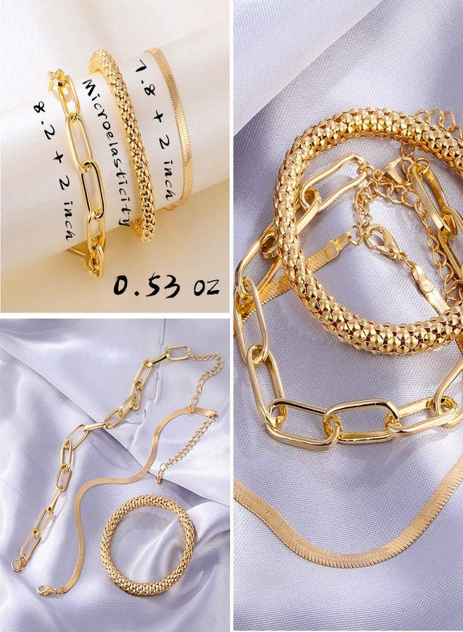 IFKM 6 PACK (24 PCS) Boho Gold Chain Bracelets Set for Women, 14K Gold Plated Multiple Layered Stackable Open Cuff Wrap Adjustable Link Italian Cuban Jewelry Gift - Image 3